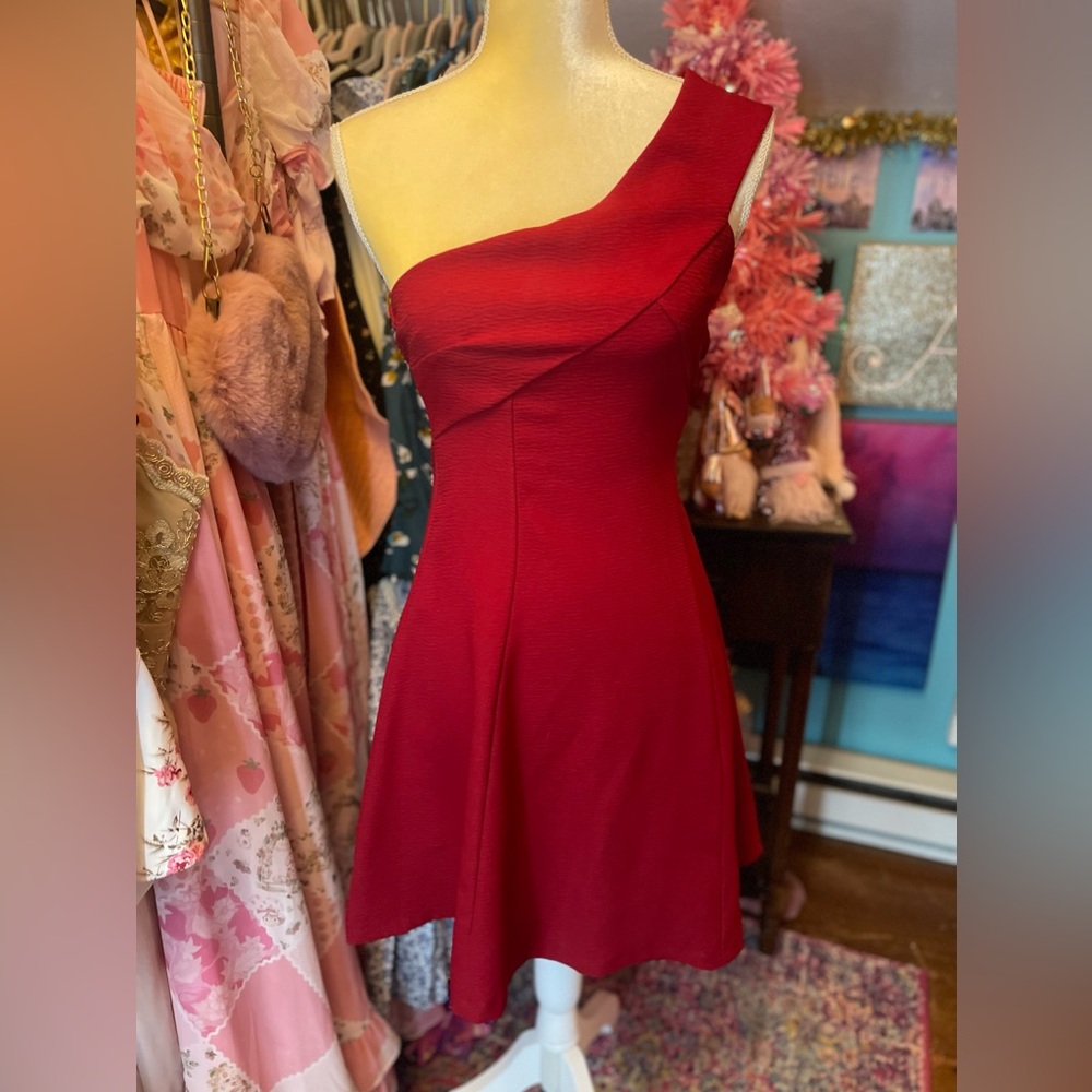 Red one shoulder mini dress
